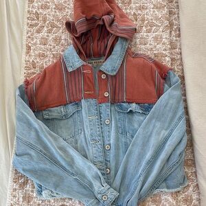 Free People Two-Tone Denim Jacket with Rust Hood